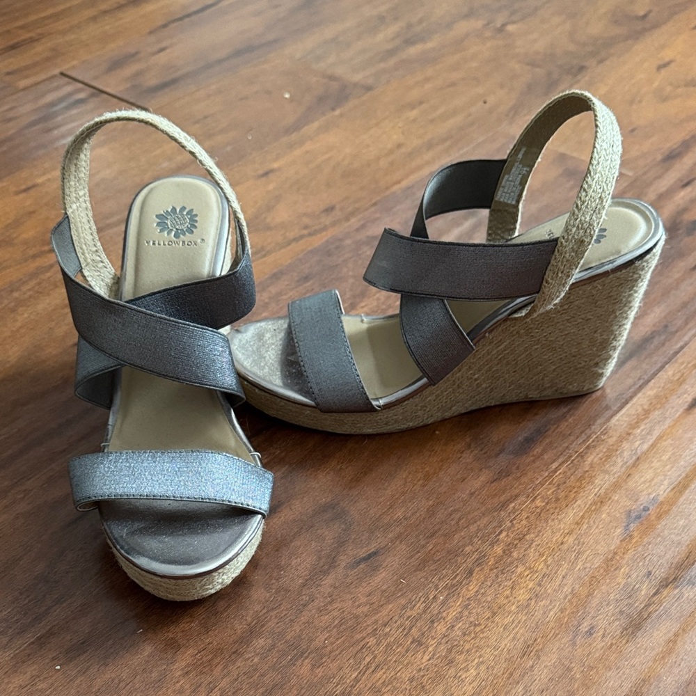 Yellow Box Metallic Gray Wedge Sandals